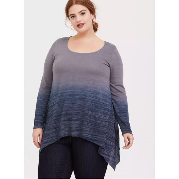 Torrid Ombre Blue Grey Super Soft Plush V-Neck Sharkbite Hem Tunic Top 1 / 1X 14 - Picture 1 of 15